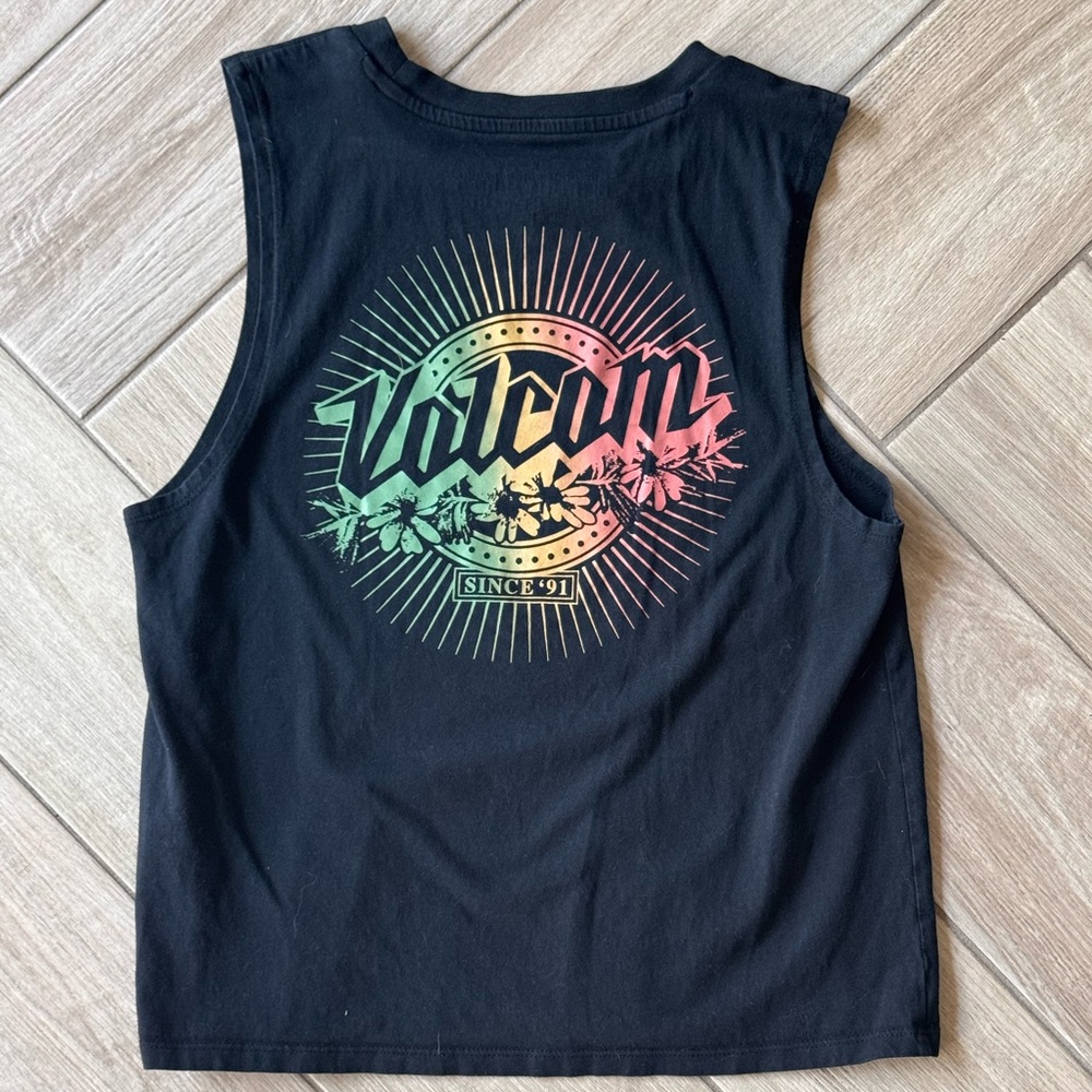 Volcom Black Muscle Tee Graphic Crop